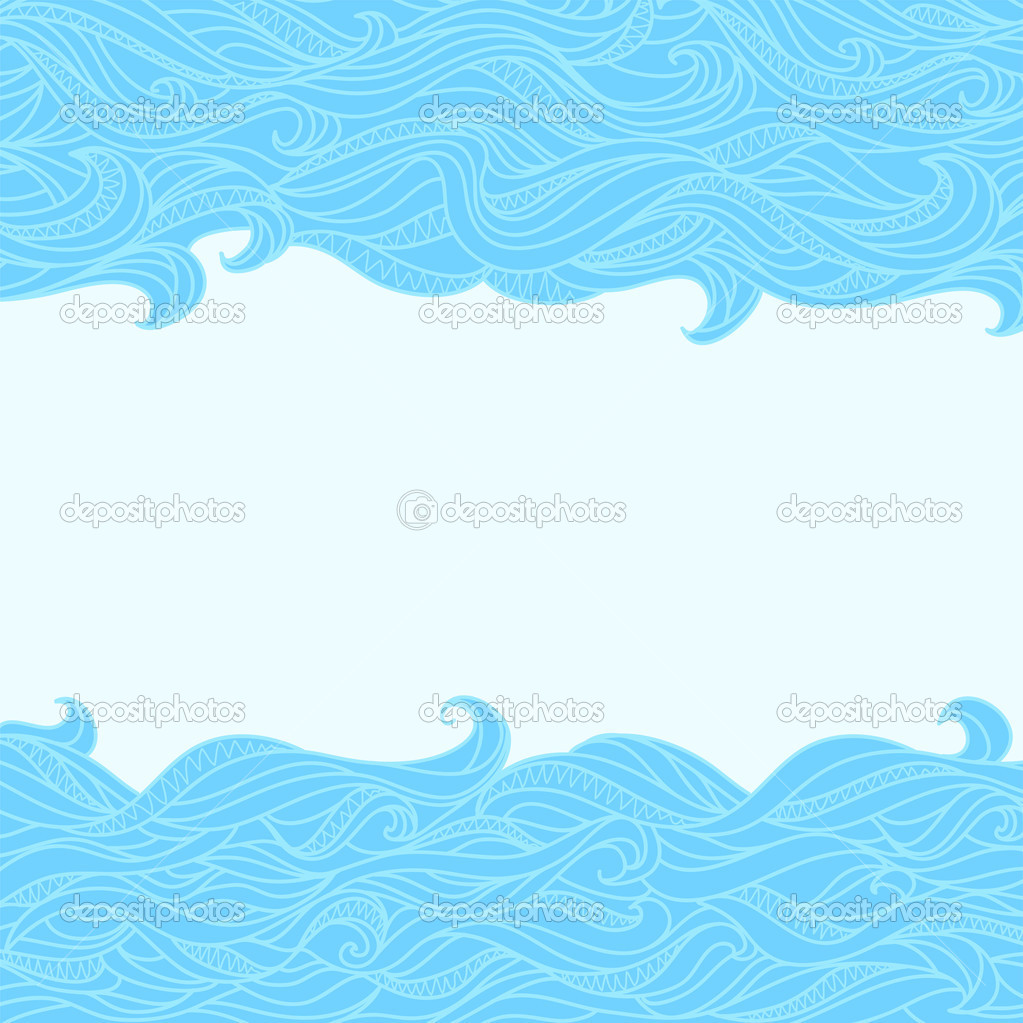 Abstract Waves Background, Vector Blue Colorful Hand-drawn Patte