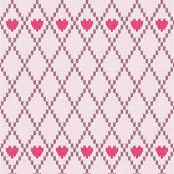 スタイルのシームレスなピンク茶色の白い色のニット パターン — ストックベクタ