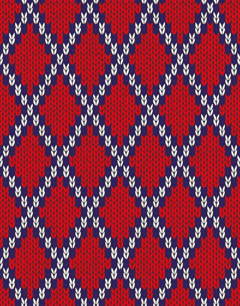 Tejer tejido de lana sin costura jacquard ornamento textura. Tela roja blanca — Vector de stock