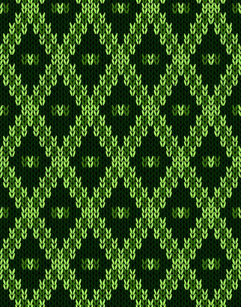 В'яжемо вовняну безшовну текстуру жакардового орнаменту. Тканина Зелена колонка — стоковий вектор