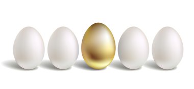 Gold Vector Egg Concept. White and unique golden eggs clipart