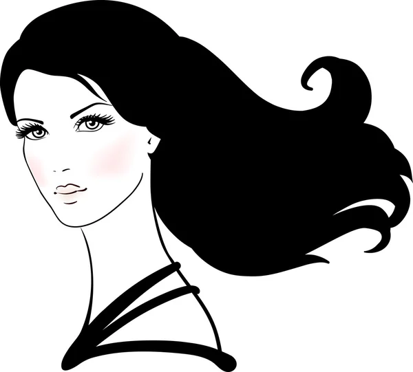 Schöne junge Frau mit langen schwarzen Haaren — Stockvektor