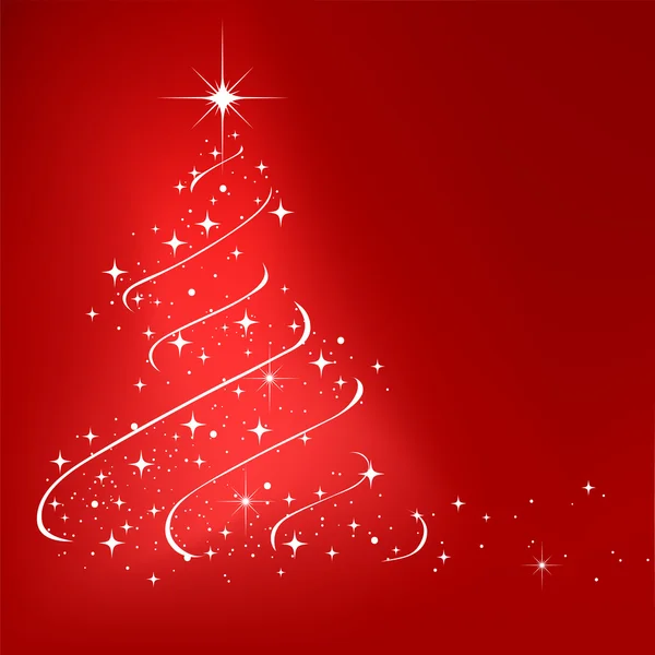 Arrière-plan abstrait rouge d'hiver avec étoiles arbre de Noël — Image vectorielle
