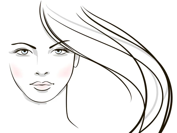 Cara de mujer joven con pelo largo y rubio — Vector de stock