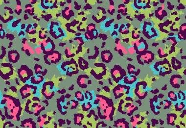 Kusursuz benekli renkli doku. Kumaş, kağıt, ambalaj kağıdı, duvar kâğıdı için tasarımcı renkli hayvan baskısı. Tarz vektör renk resimlemesi