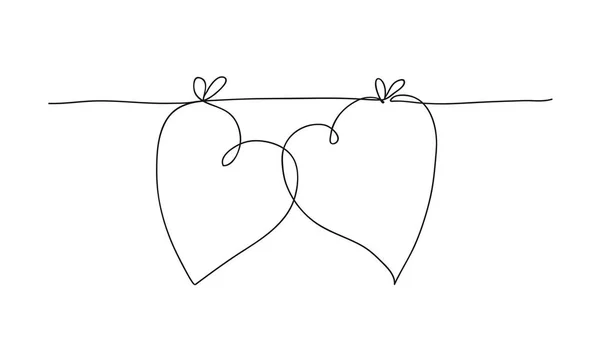 Disegno continuo di line art. Un paio di cuori simboleggiano amore. Cuori astratti donna e uomini o amici. Illustrazione vettoriale. — Vettoriale Stock