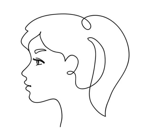 Girl Profile Long Hair Portrait Female Beauty Concept Continuous Line — Stock Vector