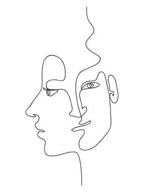 Devamlı el çizimi sanatı. Siyah ve beyaz dikey soyut kompozisyon, insanların geçitleriyle. Kablo çerçevesinde çağdaş tek satır sanat tasarımı