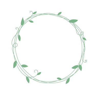 Dalları ve yaprakları olan yuvarlak çiçekli çerçeve