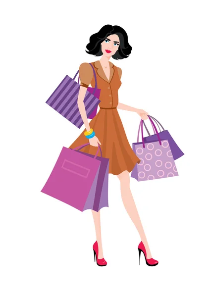 Mulher com compras na moda — Vetor de Stock
