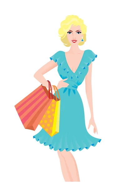 Mooie vrouw met shopping tassen — Stockvector