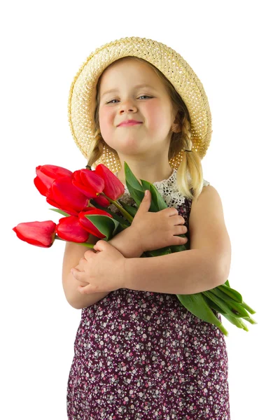 Pige med blomster - Stock-foto