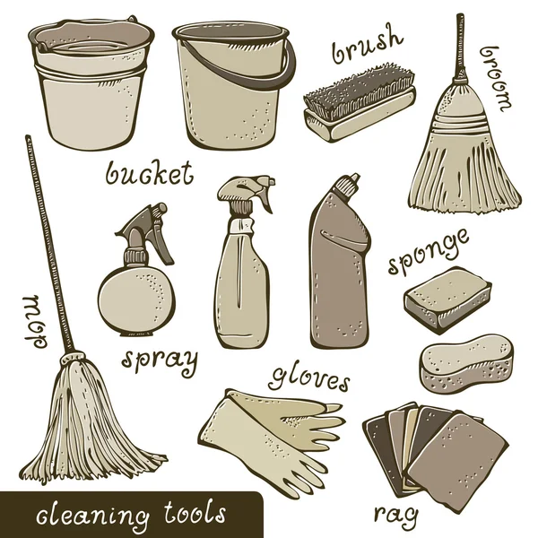 Coleta de ferramentas de limpeza —  Vetores de Stock