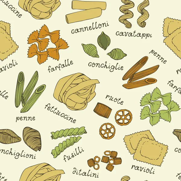 Patrón de pasta italiana sobre fondo beige — Vector de stock