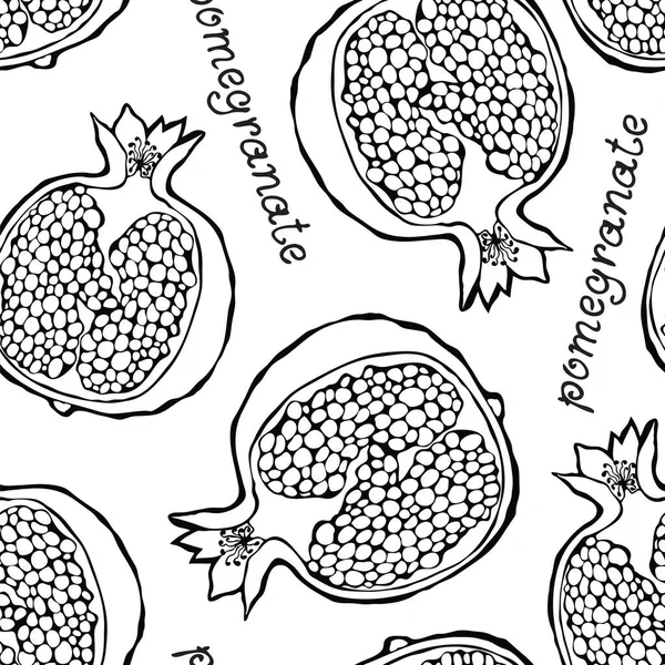 Pomegranate Vector Seamless Pattern Hand Drawn Fruit Food Background — Stock Vector