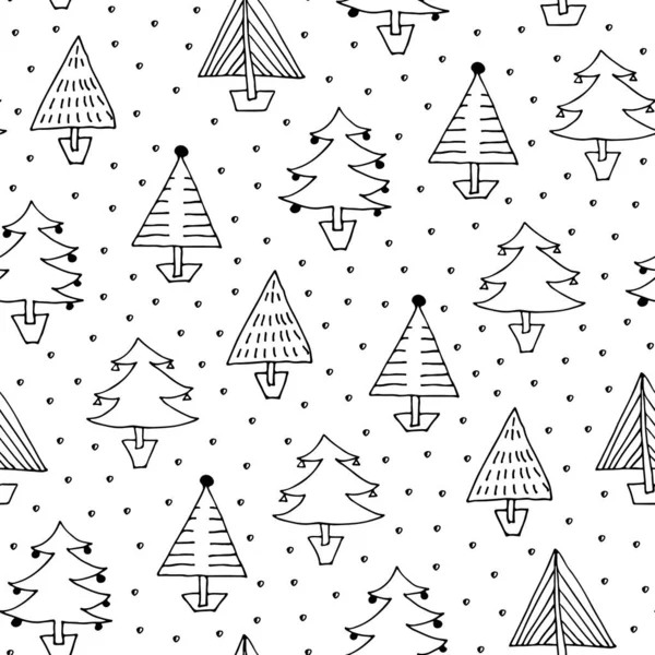 Weihnachtsbäume Nahtlose Muster Handgezeichnete Tannenbäume Winter Hintergrund — Stockvektor