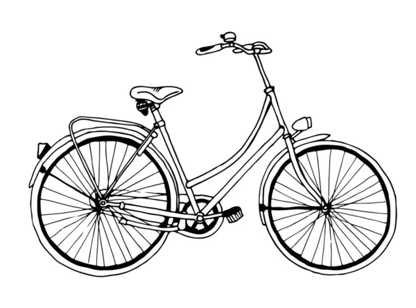 Cykel Vektor Illustration Handritad Retro Skiss Isolerad Vit Bakgrund — Stock vektor