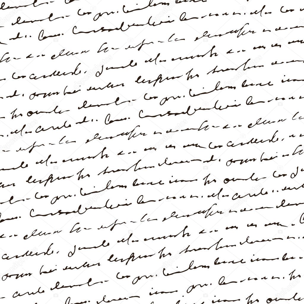 Handwritten abstract text seamless pattern, vector monochrome script background, hand drawn illustration