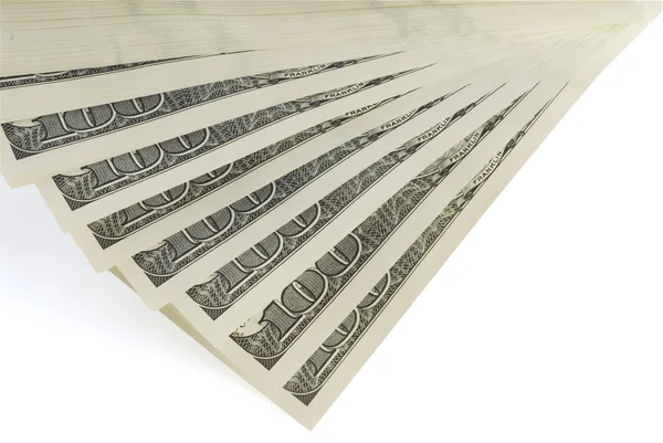 One hundred dollar bills on a white background — Stock Photo, Image