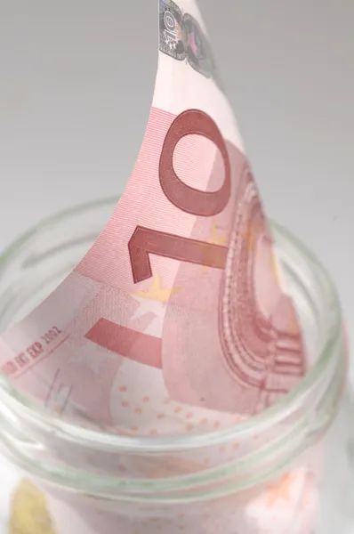 Euro money notes in a glass jar. — Stock Photo, Image