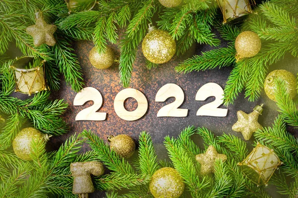Feliz Año Nuevo Los Números 2022 Están Escritos Bloques Madera — Foto de Stock