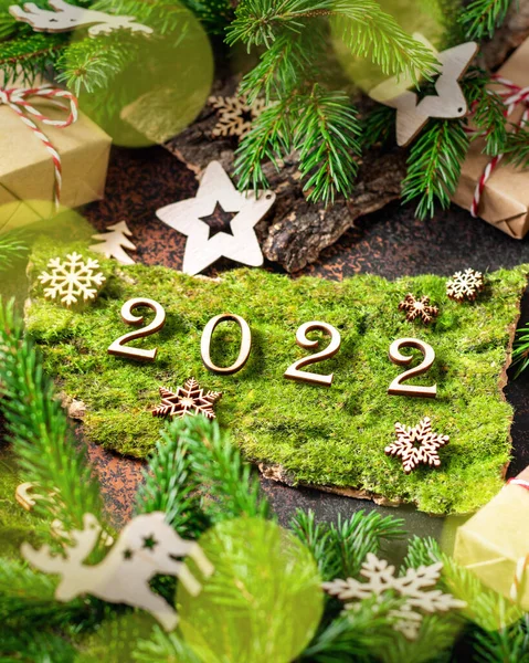 Feliz Año Nuevo Los Números 2022 Están Escritos Bloques Madera —  Fotos de Stock