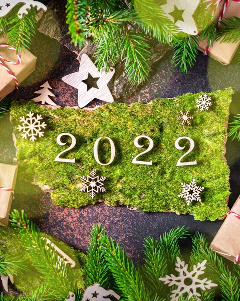 Feliz Año Nuevo Los Números 2022 Están Escritos Bloques Madera — Foto de Stock