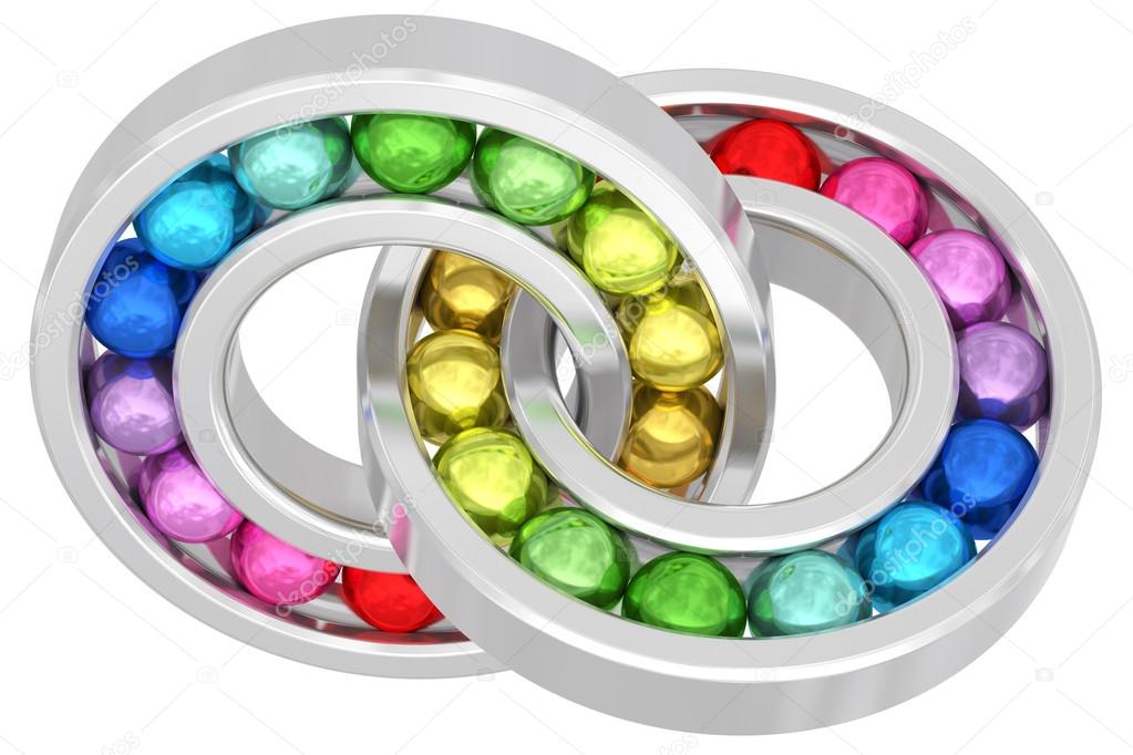 Bearings with colorful balls chained together isolated on white — Stock Photo © madbit 39334655