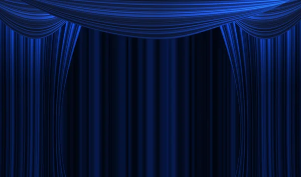 青いカーテンは暗いにフェードします。 — ストック写真