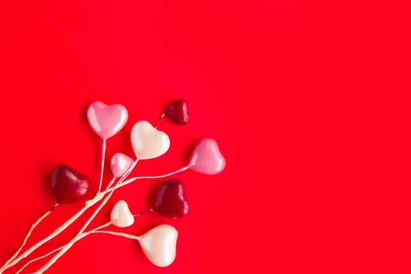 Valentine Day Banner Many Hearts Red Background Space Text — Zdjęcie stockowe