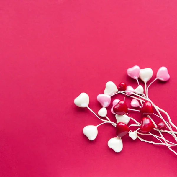 Bannière Saint Valentin Avec Nombreux Cœurs Sur Fond Rouge Avec — Photo