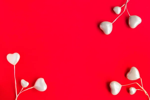 Valentine Day Banner Many Hearts Red Background Space Text — Zdjęcie stockowe