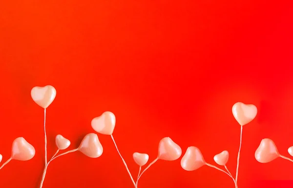 Знамя Дня Святого Валентина Множеством Сердец Красном Фоне Пробелами Текста — стоковое фото