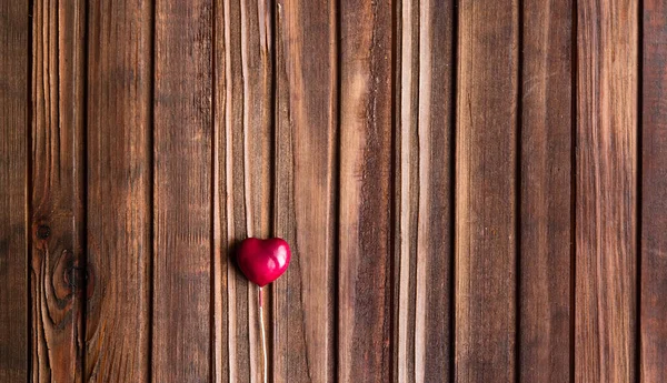 Red Heart Wooden Table Greeting Card Valentine Day — Stock Photo, Image