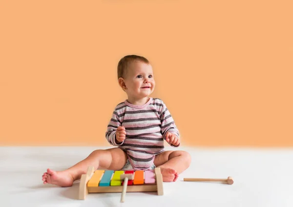Little Child Playing Toys Education Learn Game Concept Copy Space — Stock Photo, Image