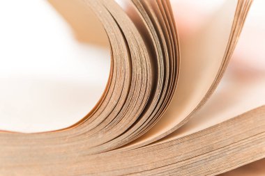 Yükseltilmiş sayfaları olan açık bir kitap. Bilginin ve bilgeliğin gücü. Metnin için yer.