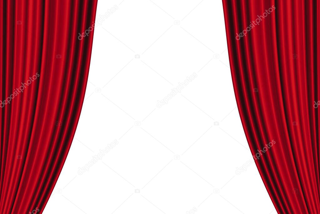 Theatrical red dramatic curtains, theatrical classical drapery. Circus and cinema, illustration