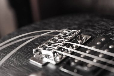 Elektro gitarın tellerini değiştirmek. Müzik teması.