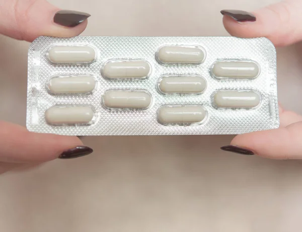 Woman Hands Pills Medications — стоковое фото