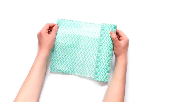 Hand Holding Towel Isolated White Background — Stock Photo, Image
