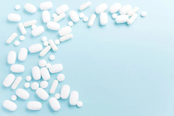 White Pills Pastel Background Capsules Pills Close Healthcare Medicine — Stock Photo, Image