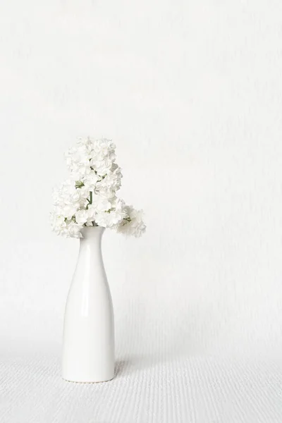 Strauß Weißer Flieder Einer Weißen Vase Weißer Innenraum — Stockfoto