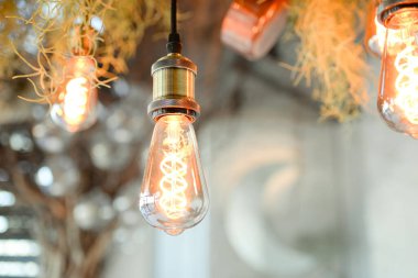 Tavandaki ampul dekorla çevrili.