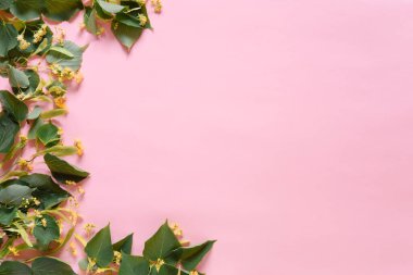 Güzel çiçek aranjmanı. Linden çiçekleri, açık renkli arka planda metin için boş alan. Düğün, doğum günü. Sevgililer Günü, Anneler Günü. Üst görünüm, boşluk kopyala