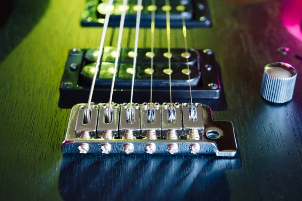 Details Body Fretboard Electric Guitar Stage Lighting Light Music — Stock Photo, Image