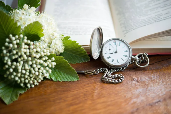 Heure Histoire Bannière Conte Vieux Livre Horloge Vintage — Photo