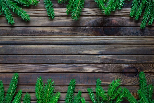 Christmas Background Fir Tree Dark Wooden Board — Stock Fotó