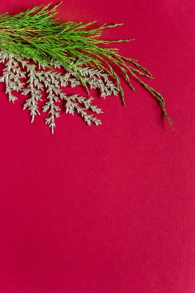 Minimalistic Christmas Decoration Red Background — Stock Photo, Image