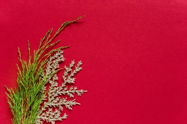 Minimalistic Christmas Decoration Red Background — Foto Stock