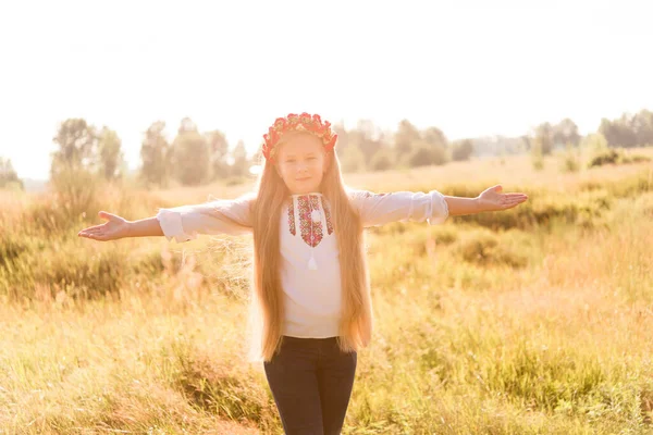 Little Girl National Ukrainian Clothes Vyshyvanka Ukraine Child Nature — ストック写真